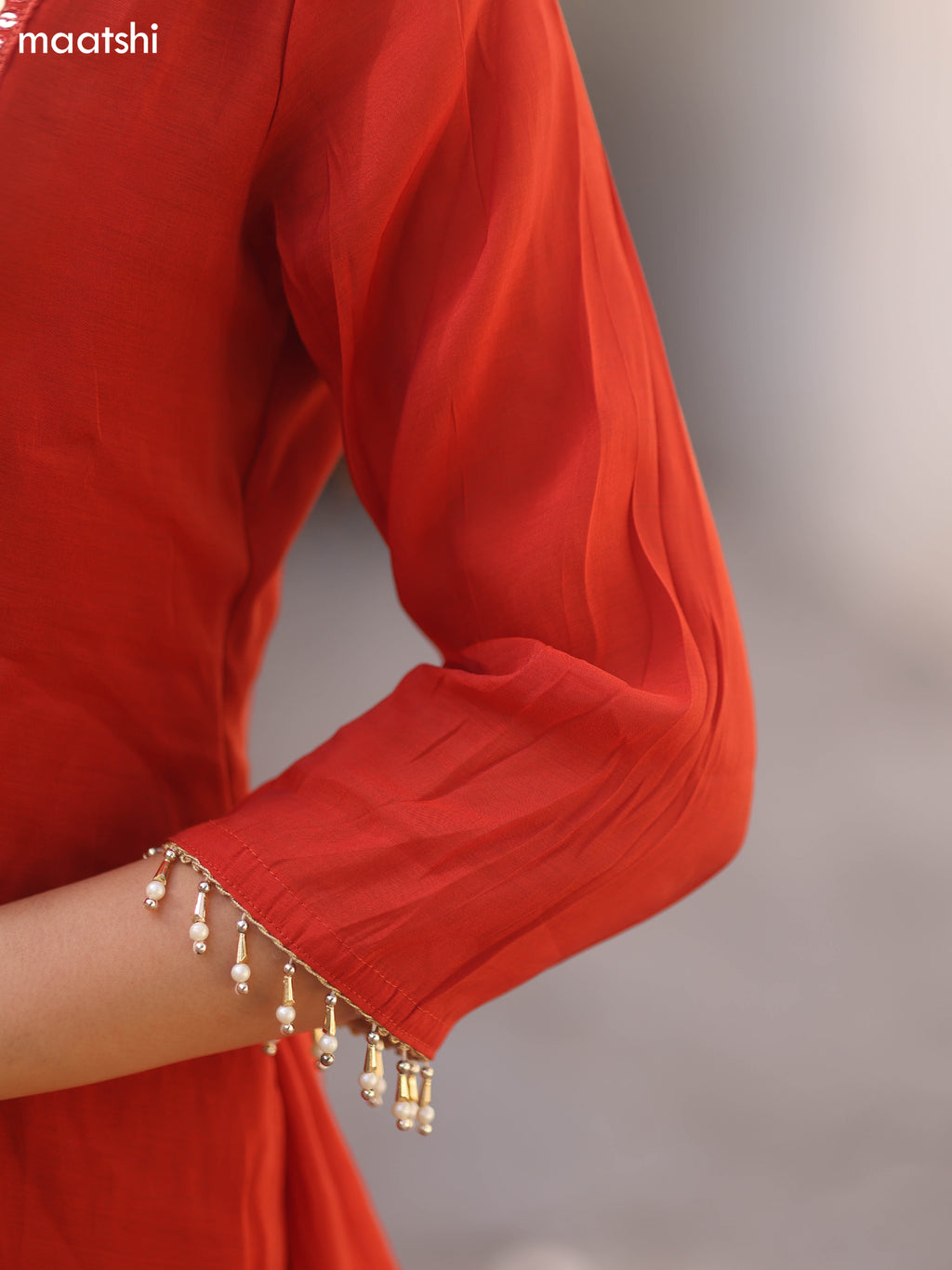 Rustic Orange Mul Chanderi Embroidery Work Anarkali Suit