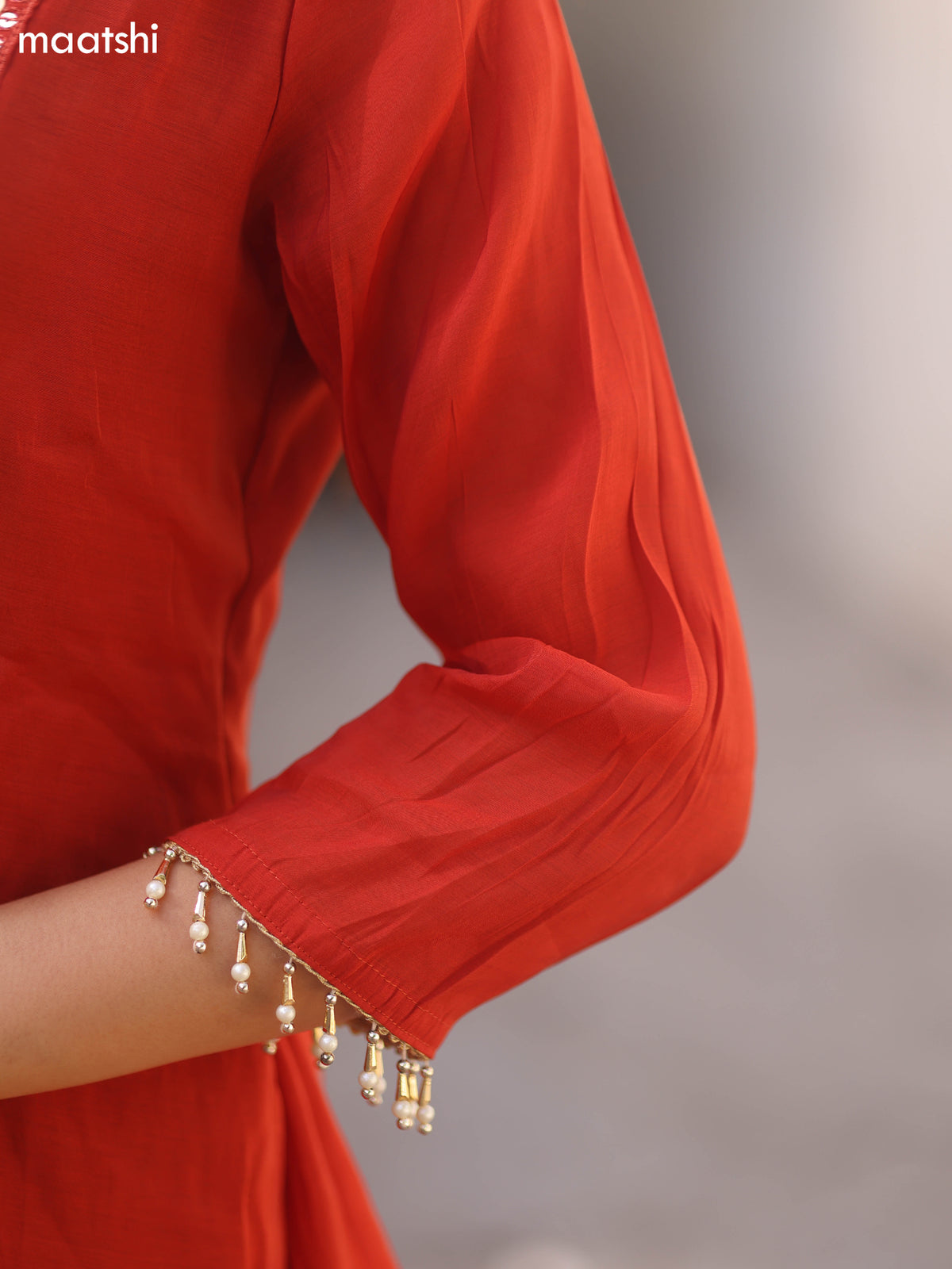 Rustic Orange Mul Chanderi Embroidery Work Anarkali Suit