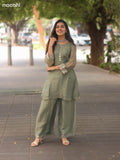Elaichi Green Tissue Embroidery Work Kurti Set