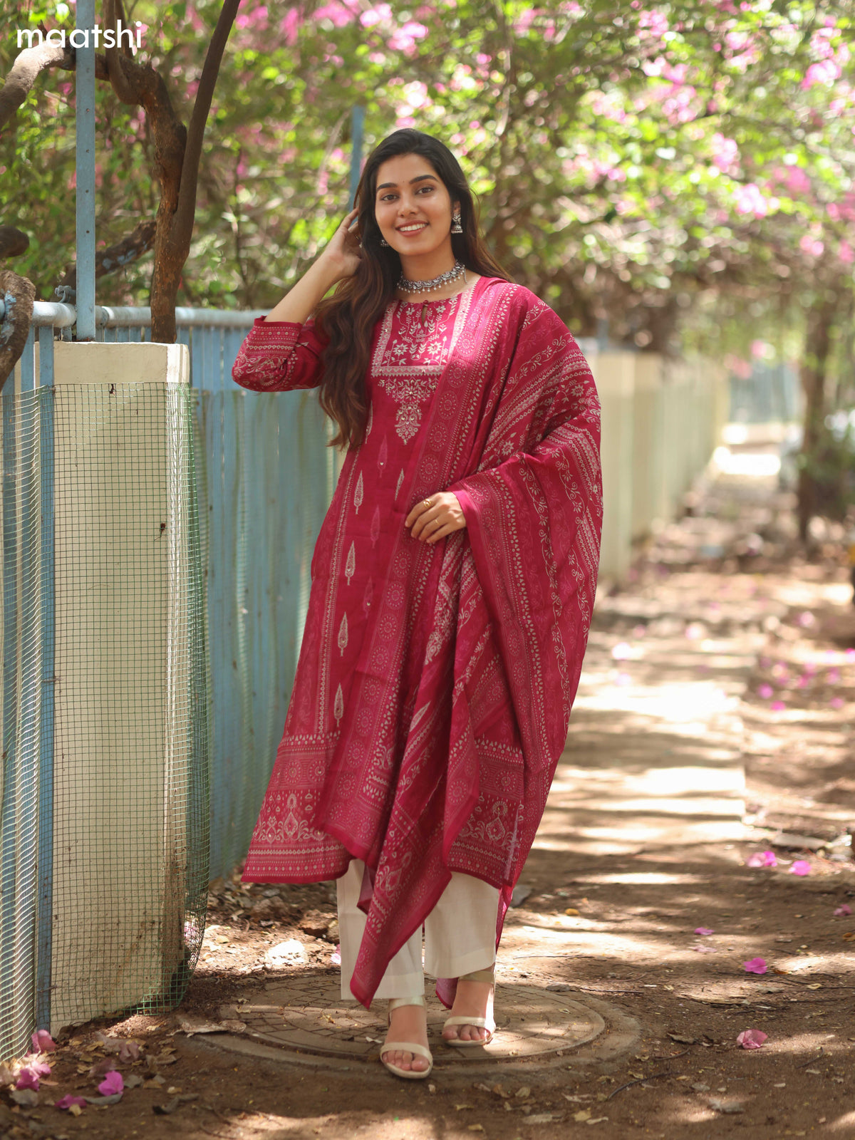 Pink Modal Printed Straight Suit