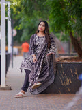 Black Art Tussar Printed & Embroidery Work Straight Suit