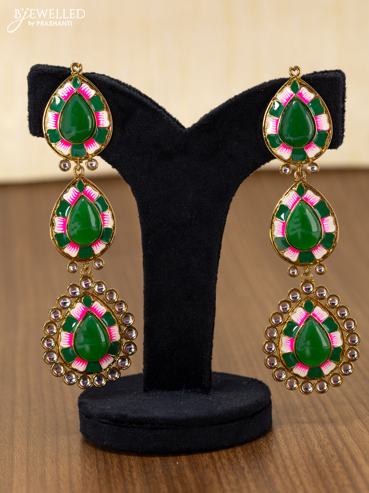 Light weight minakari earring green with pearl maatal