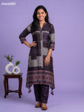 Deep Wine Art Tussar Printed & Embroidery Work Fish Cut Kurti Set