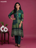 Green Art Tussar Printed & Embroidery Work Fish Cut Kurti Set