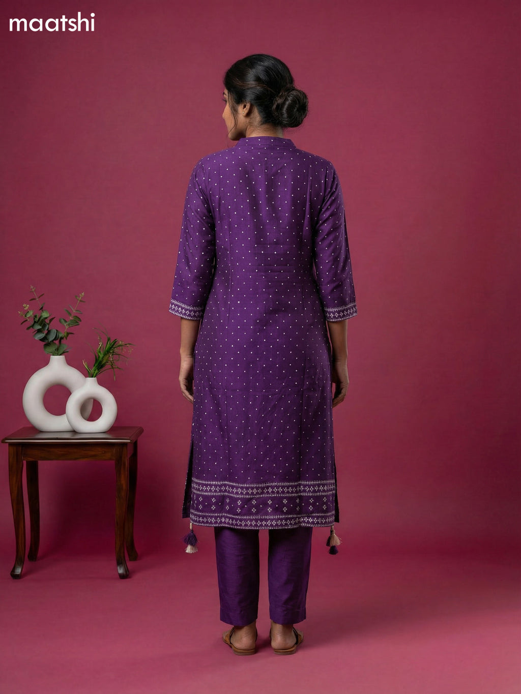 Violet Art Tussar Bandhini Printed Fish Cut Kurti Set