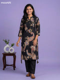 Black and Multi Colour Art Tussar Printed Fish Cut Kurti Set
