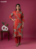Rustic Orange Art Tussar Printed Fish Cut Kurti Set
