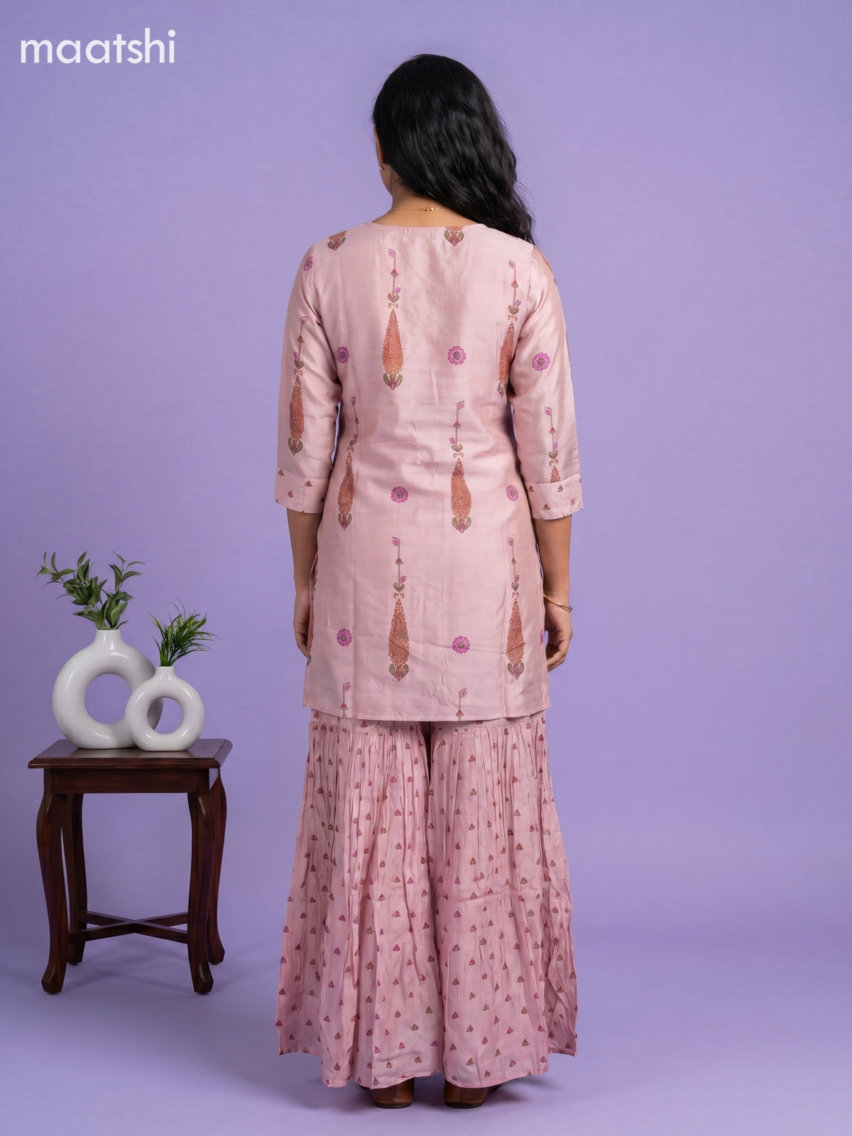 Pastel Pink Art Tussar Printed Straight Suit