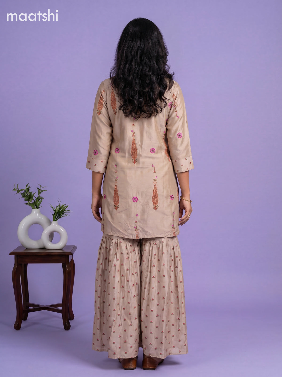 Beige Art Tussar Printed Straight Suit