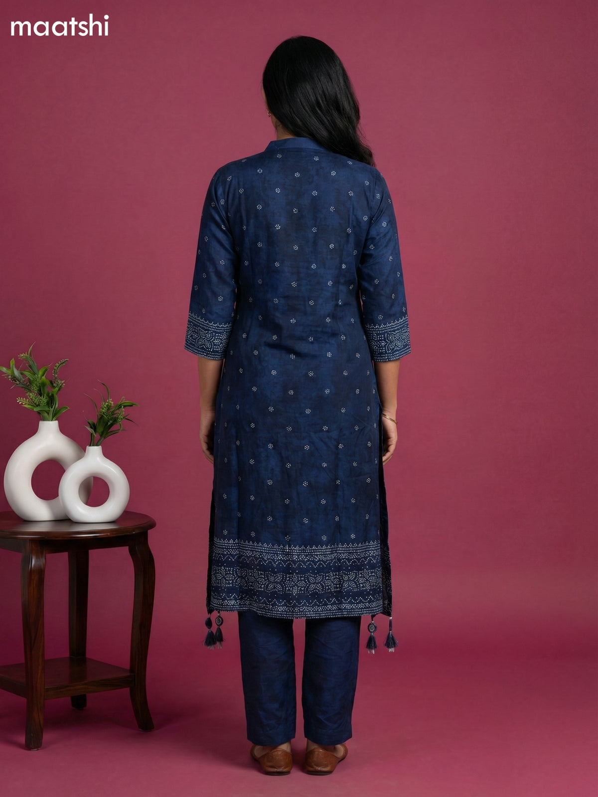 Peacock Blue Art Tussar Printed Fish Cut Kurti Set