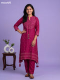 Magenta Pink Art Tussar Printed Fish Cut Kurti Set