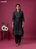 Black Art Tussar Printed Fish Cut Kurti Set