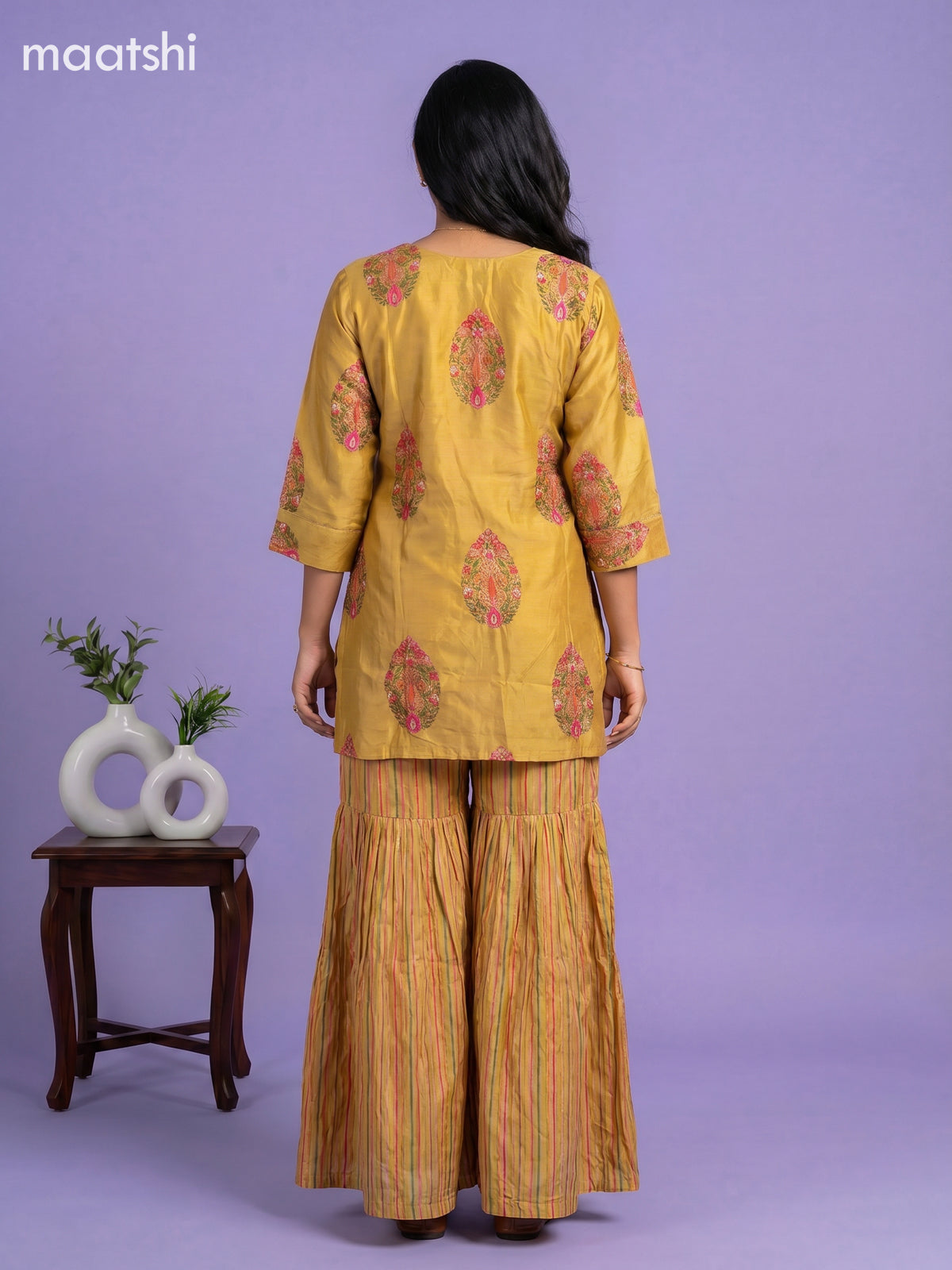 Mustard Yellow Art Tussar Printed Straight Suit