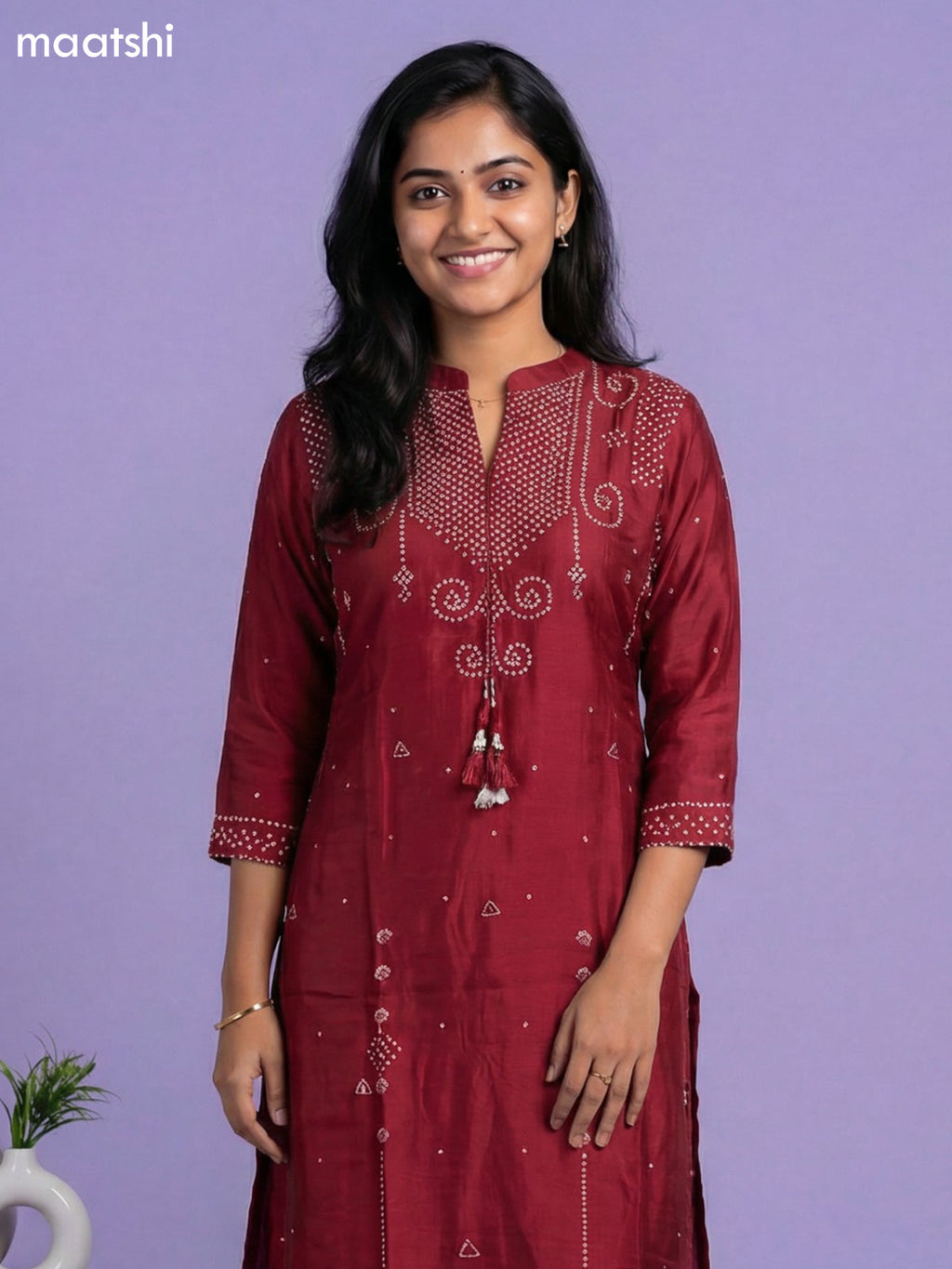 Navy Blue Art Tussar Bandhini Printed Fish Cut Kurti Set