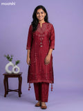Maroon Art Tussar Bandhini Printed Fish Cut Kurti Set
