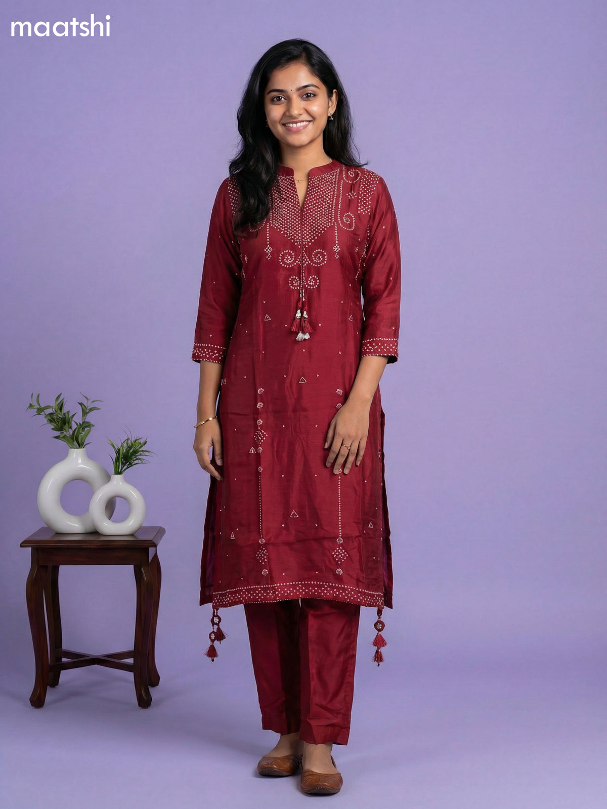 Navy Blue Art Tussar Bandhini Printed Fish Cut Kurti Set
