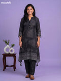 Black Art Tussar Printed Fish Cut Kurti Set