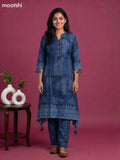 Peacock Blue Art Tussar Printed Fish Cut Kurti Set