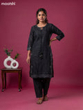 Black Art Tussar Embroidery Work Kurti Set