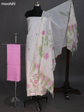 Cream and Peach Pink Chanderi Dress Material With Floral Prints & Gota Patti Work Pattern and Bottom & Dupatta