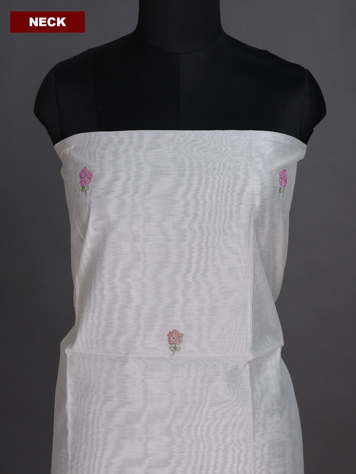 Cream and Peach Pink Chandri Dress Material With Floral Prints & Gota Patti Work Pattern and Bottom & Dupatta