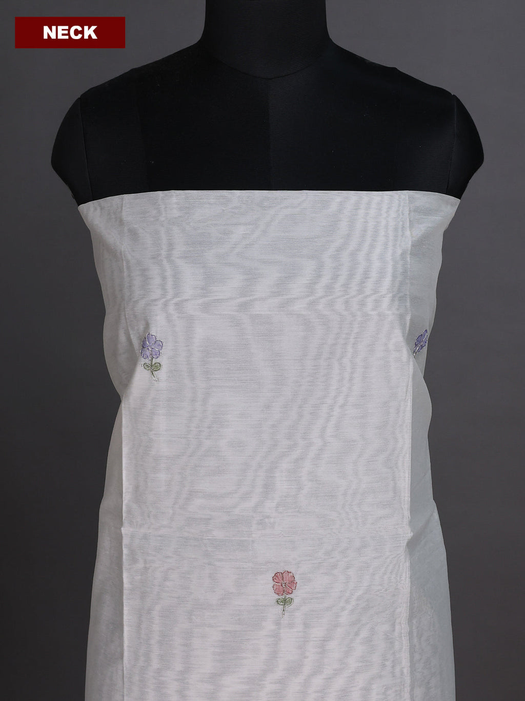 Cream and Lavender Chanderi Dress Material With Floral Prints & Gota Patti Work Pattern and Bottom & Dupatta