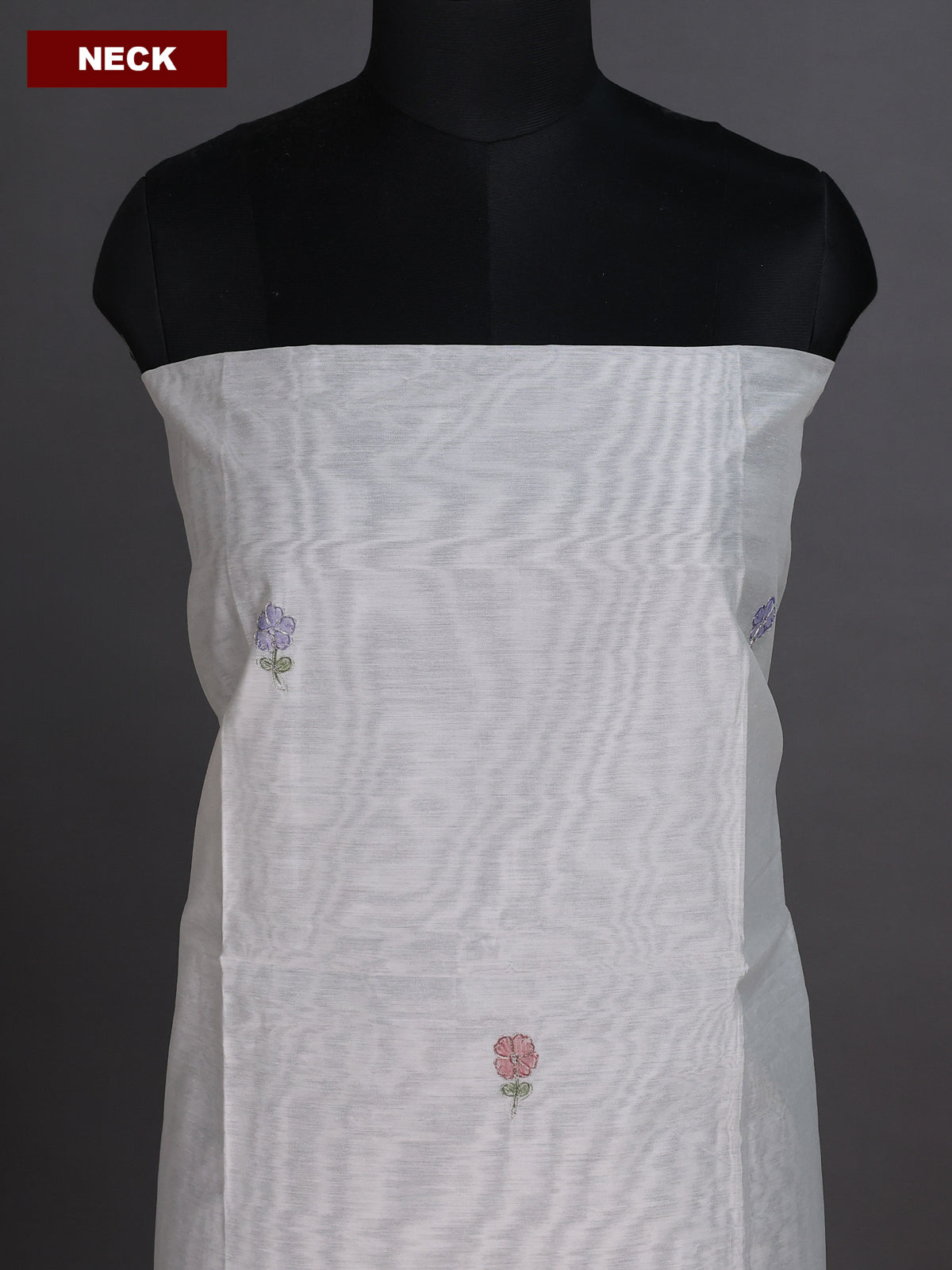 Cream and Lavender Chandri Dress Material With Floral Prints & Gota Patti Work Pattern and Bottom & Dupatta