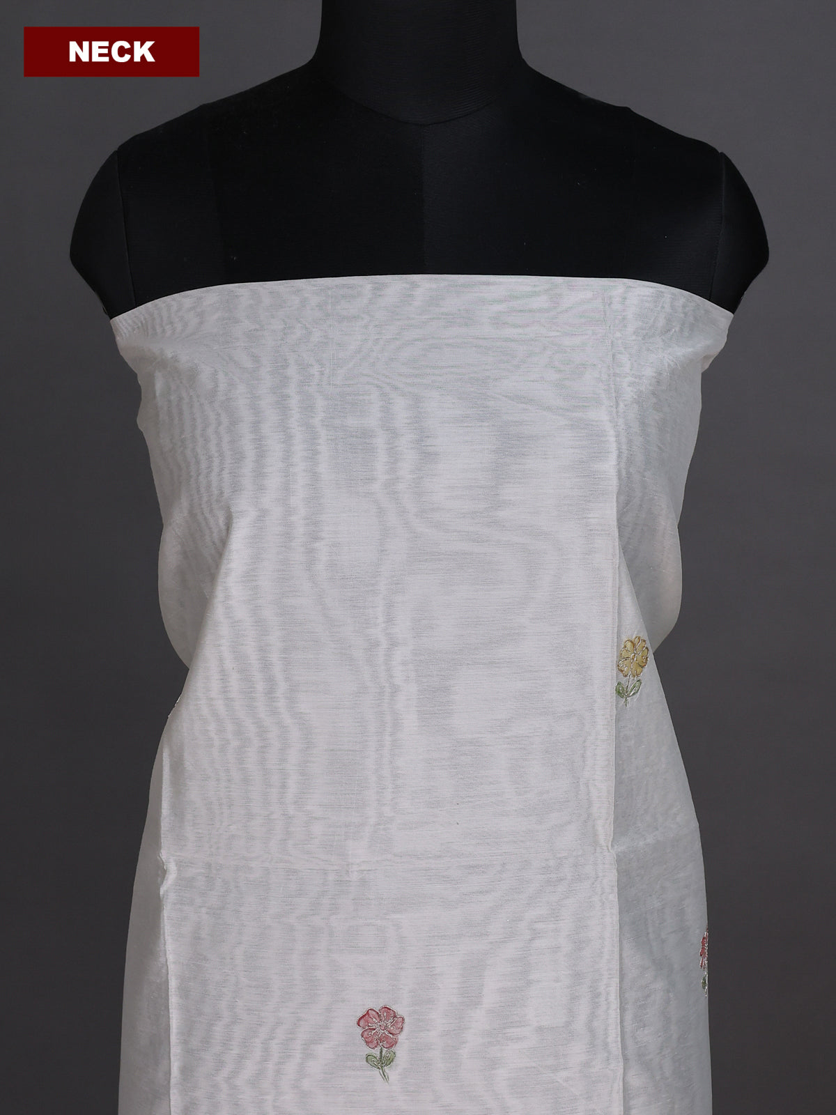 Cream and Mustard Yellow Chandri Dress Material With Floral Prints & Gota Patti Work Pattern and Bottom & Dupatta