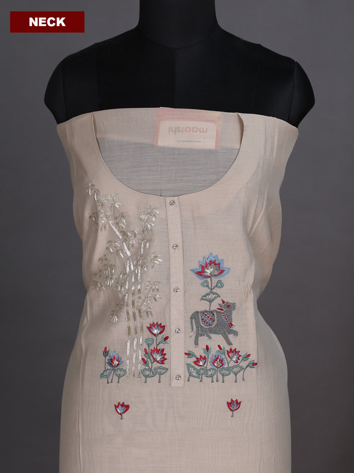 Beige and Maroon Chandri Dress Material With Embroidery Work Pattern and Bottom & Dupatta