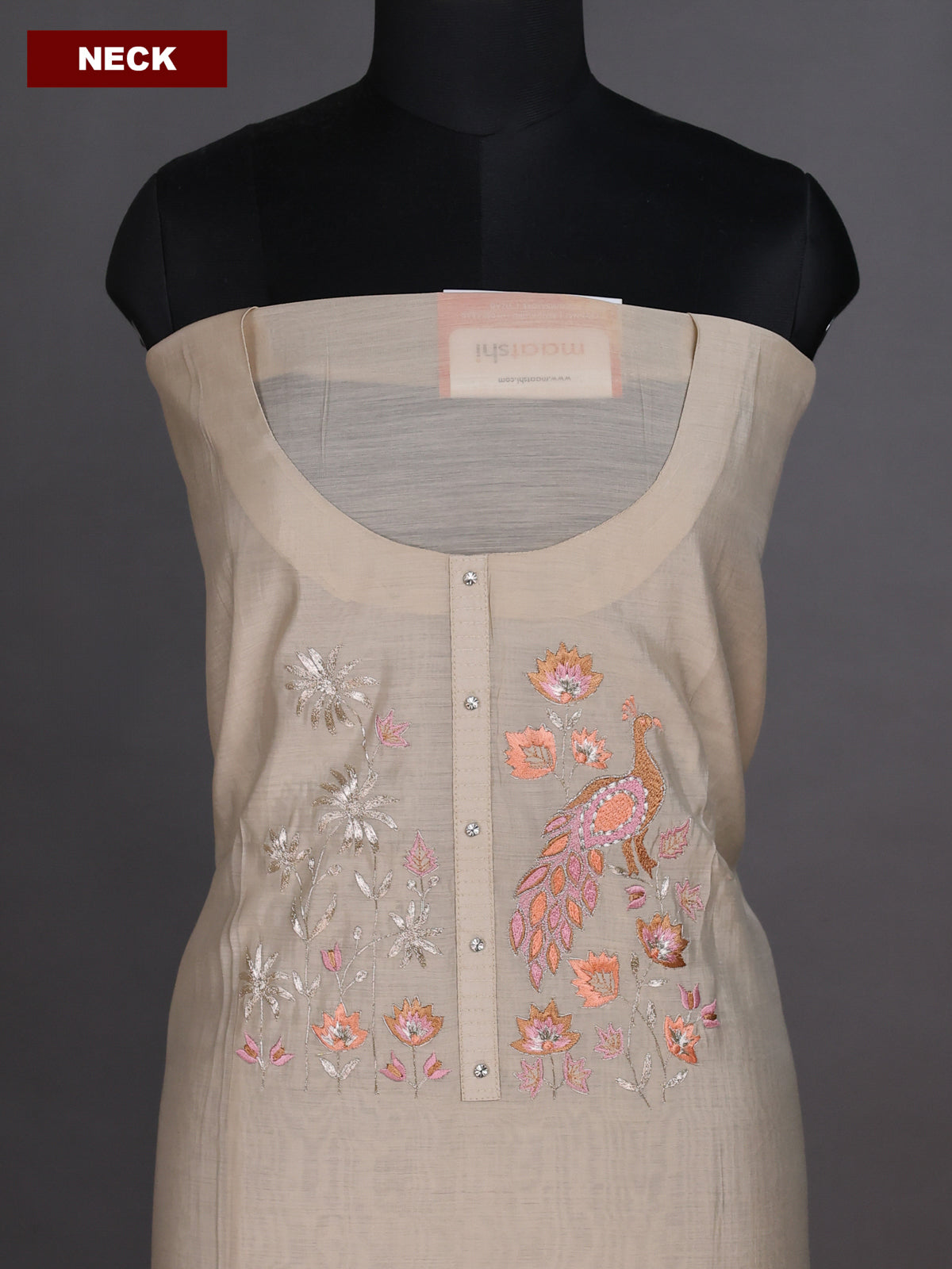 Beige and Peach Orange Chandri Dress Material With Embroidery Work Pattern and Bottom & Dupatta