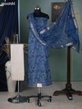 Navy Blue and Off White Mul Chanderi Dress Material With Allover Floral Embroidery Work