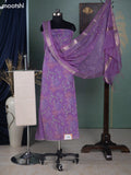 Violet and Off White Mul Chanderi Dress Material With Allover Floral Embroidery Work