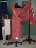 Pink and Off White Mul Chanderi Dress Material With Allover Floral Embroidery Work