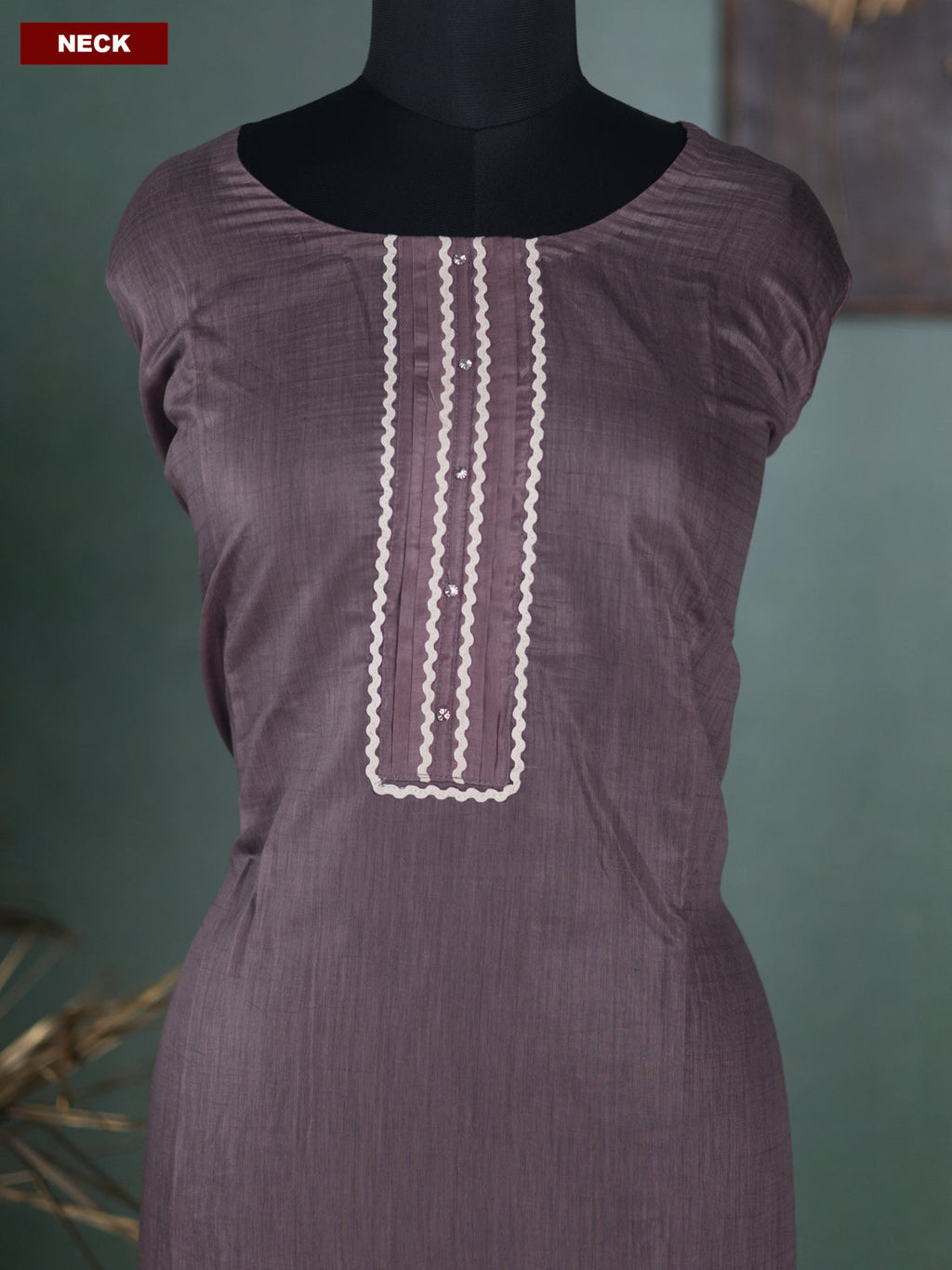 Pastel Brown Mul Chanderi Dress Material With Embroidery Work