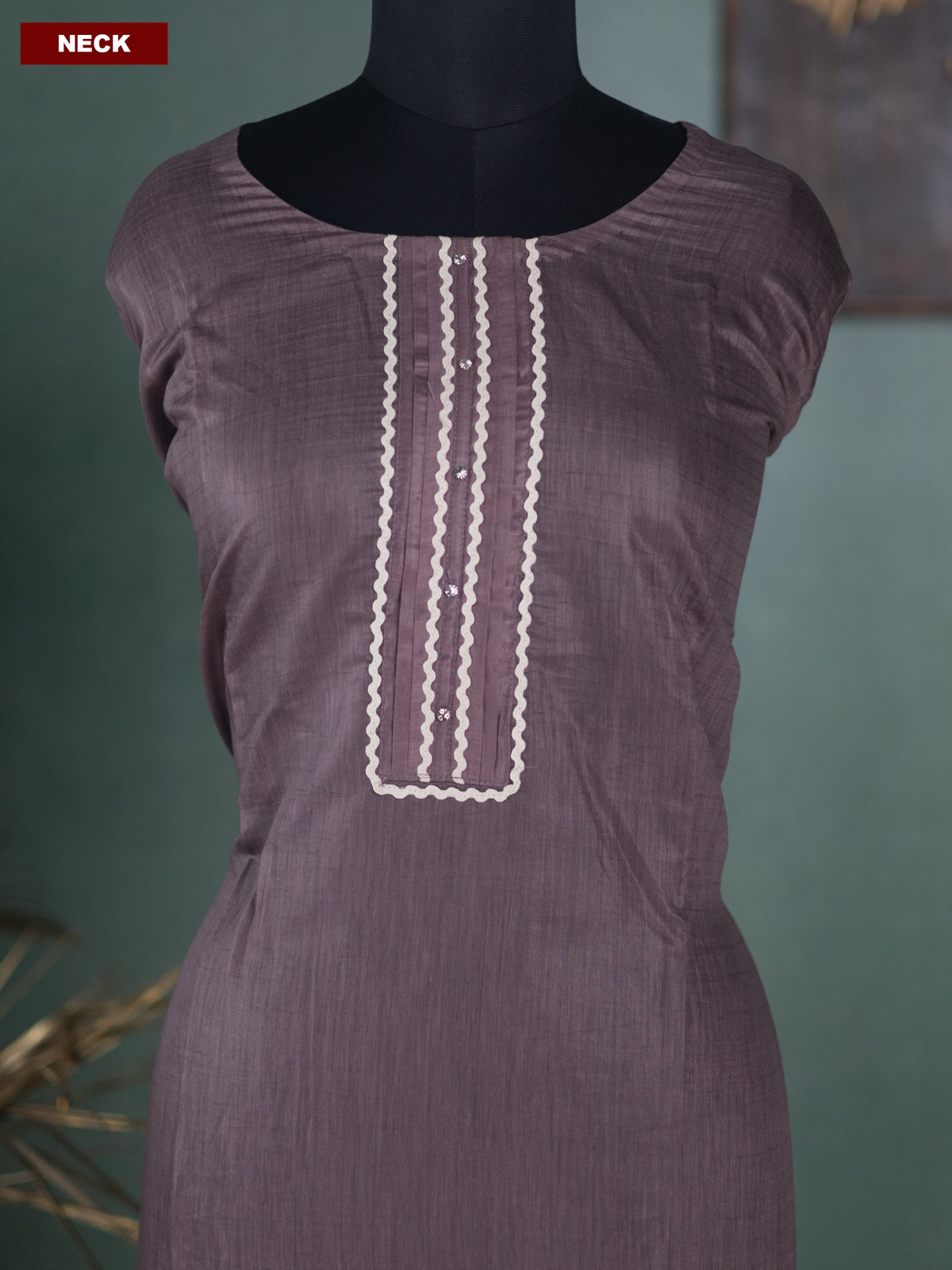 Pastel Brown Mul Chanderi Dress Material With Embroidery Work