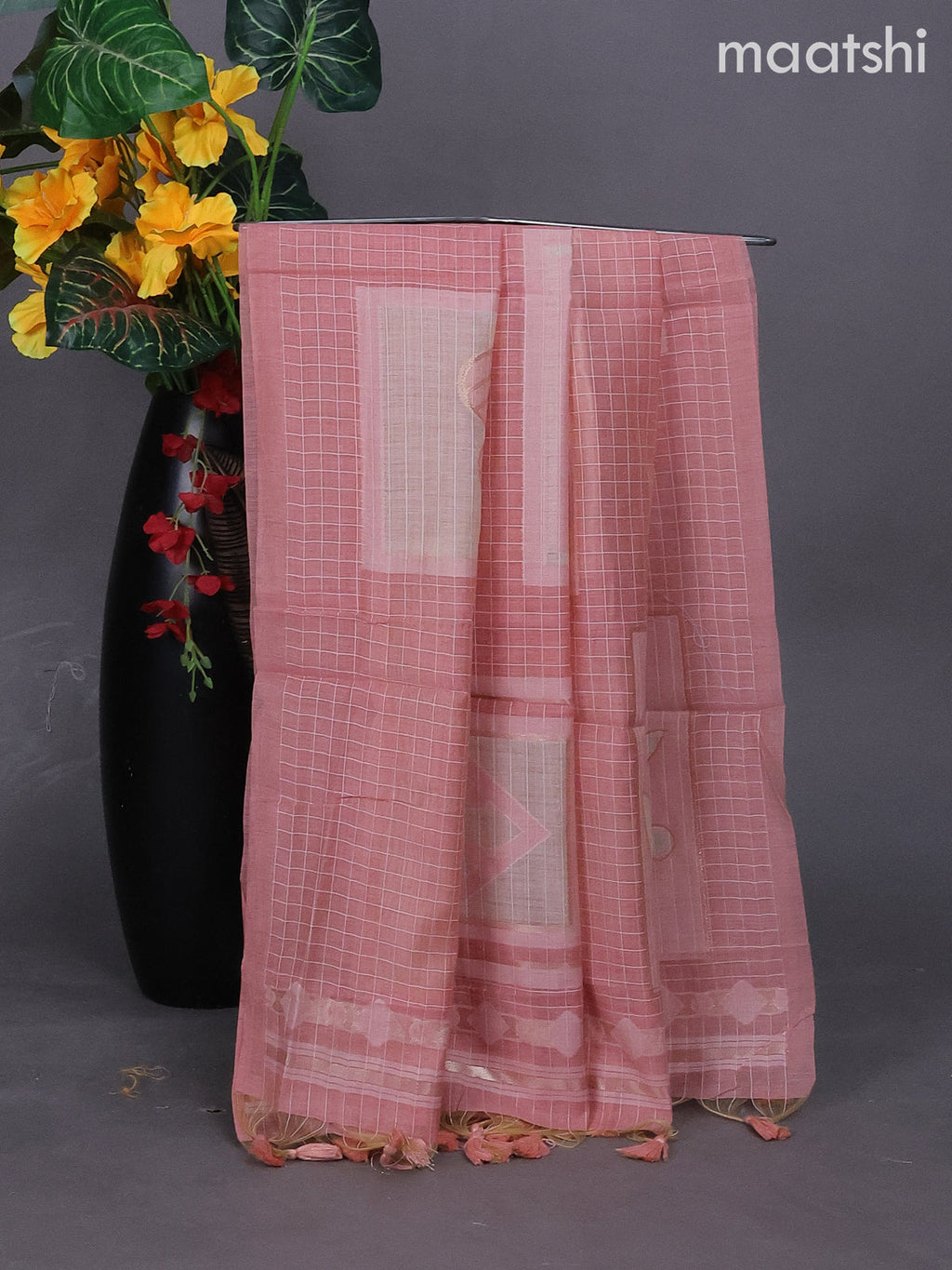 Peach Shade Munga Cotton Dress Material With Thread & Zari Buttas