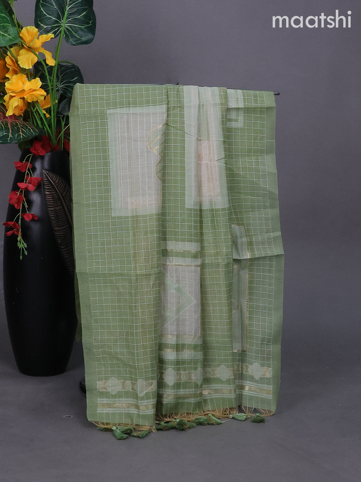 Pastel Green Munga Cotton Dress Material With Thread & Zari Buttas