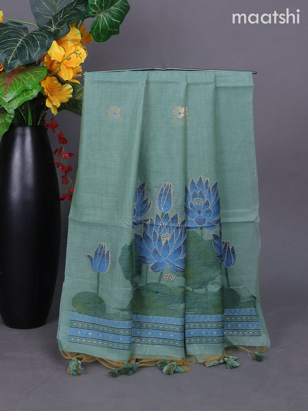 Teal Green Shade Munga Cotton Dress Material With Thread & Zari Buttas