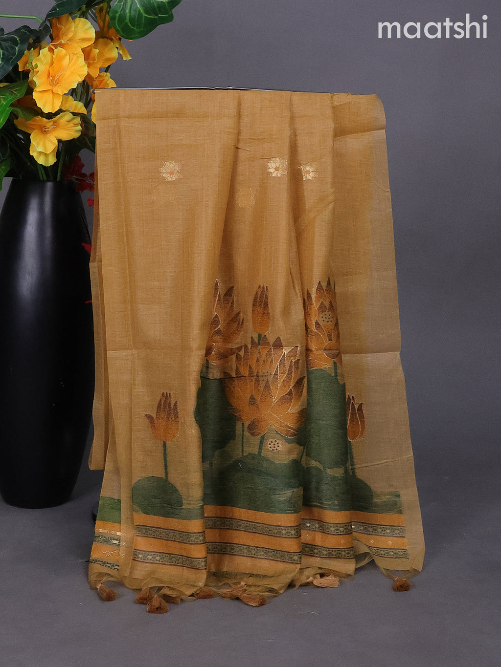 Mustard Shade Munga Cotton Dress Material With Thread & Zari Buttas