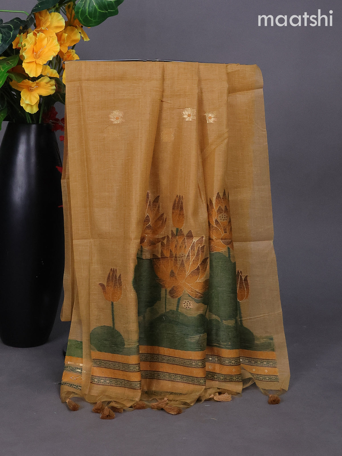 Mustard Shade Munga Cotton Dress Material With Thread & Zari Buttas
