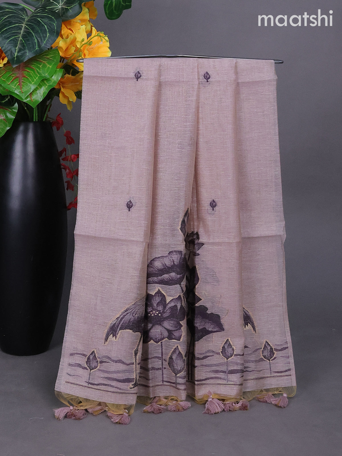 Pastel Lavender Linen Tissue Dress Material With Thread Buttas
