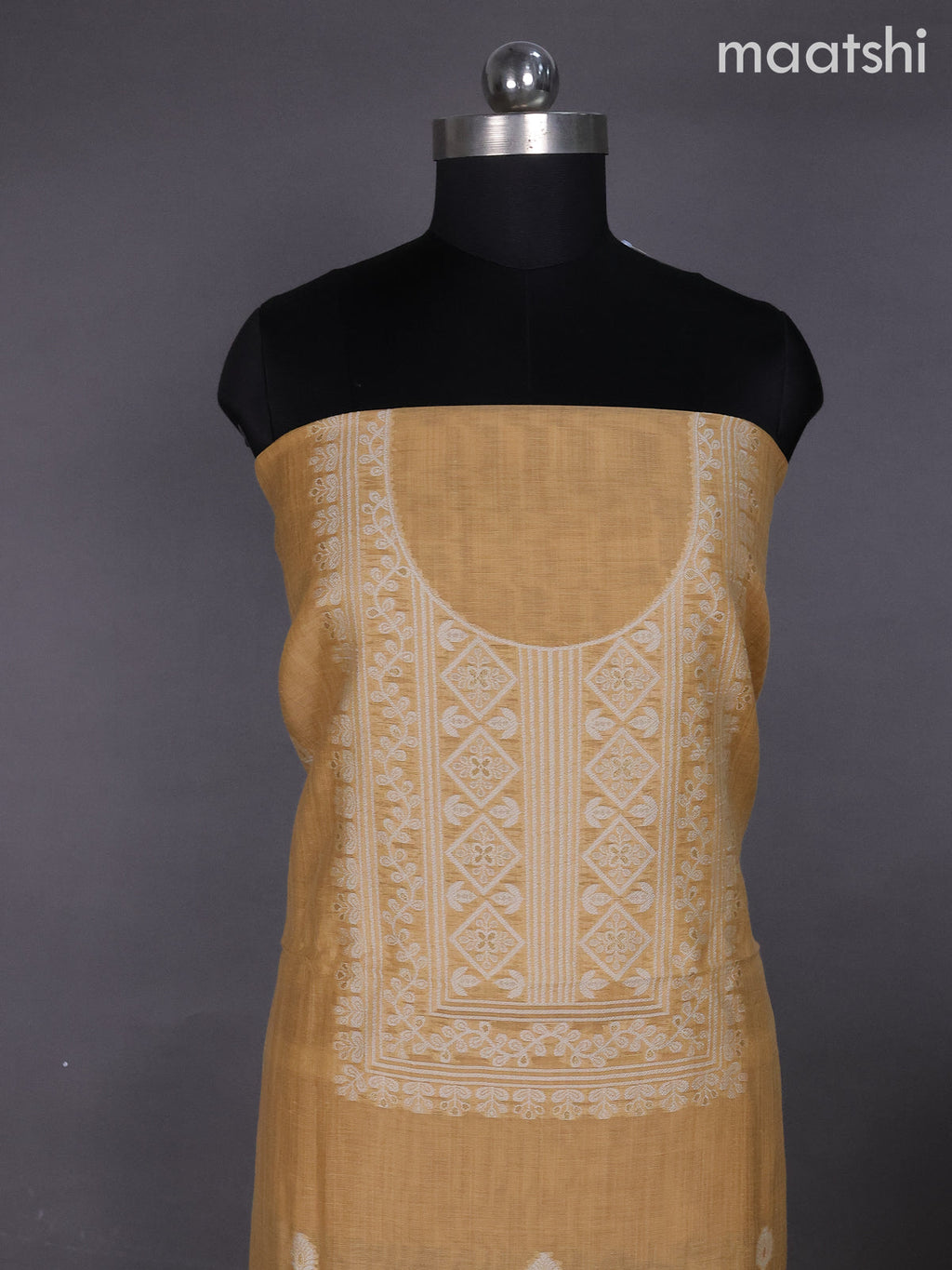 Mustard Yellow Munga Cotton Dress Material With Thread & Zari Buttas