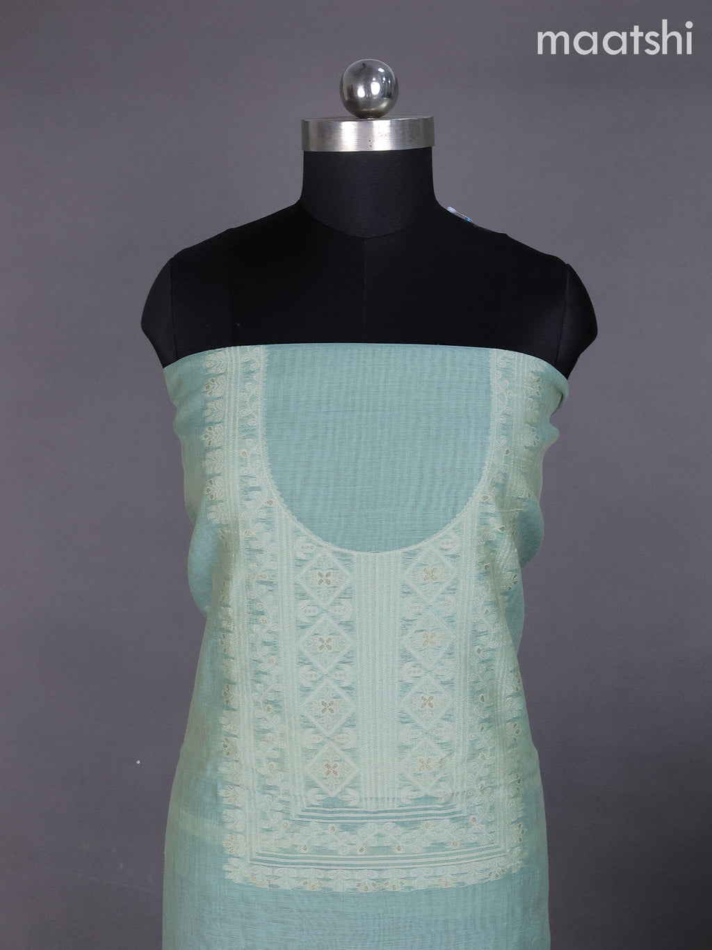 Teal Shade Munga Cotton Dress Material With Thread & Zari Buttas