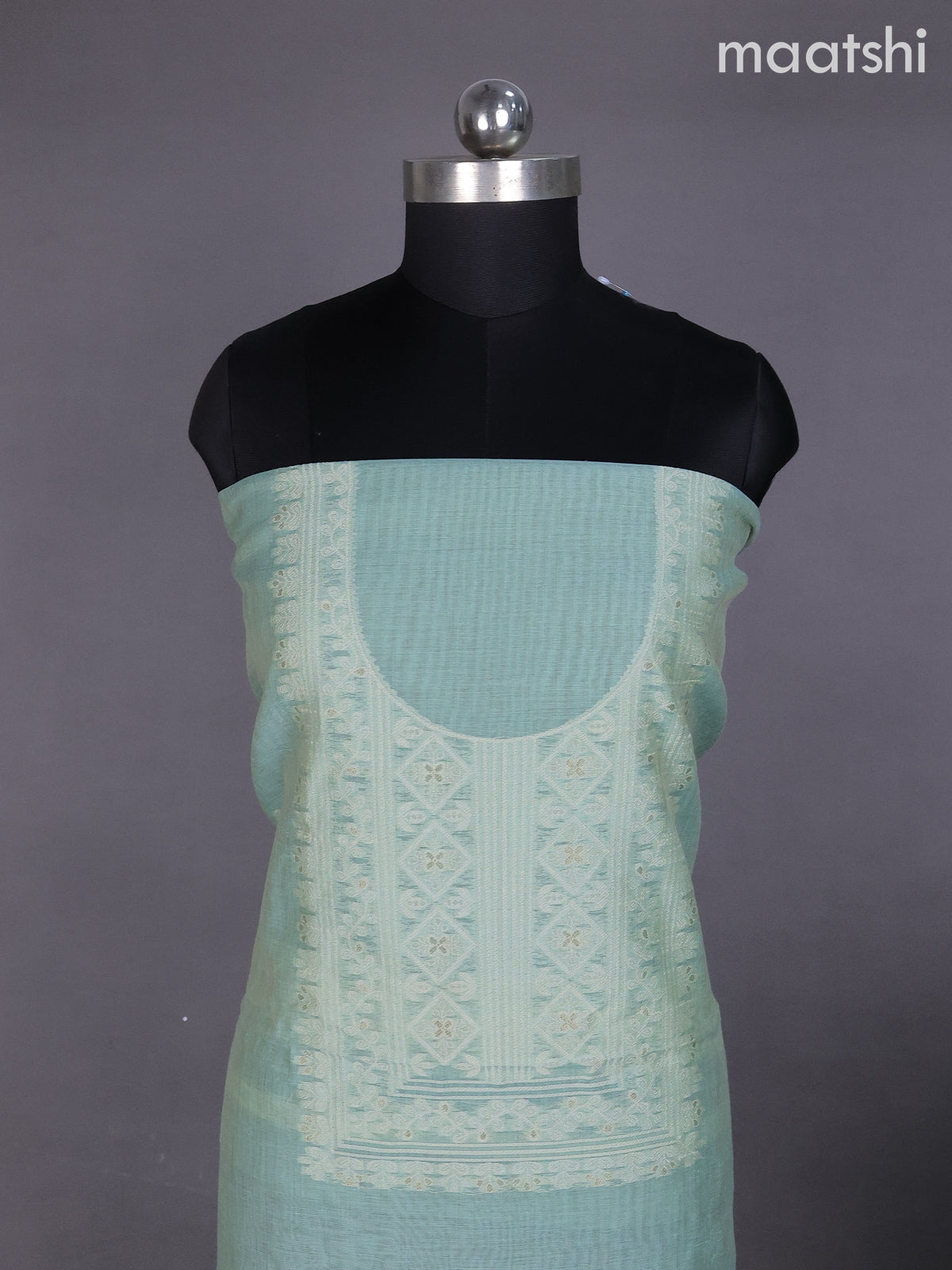 Teal Shade Munga Cotton Dress Material With Thread & Zari Buttas