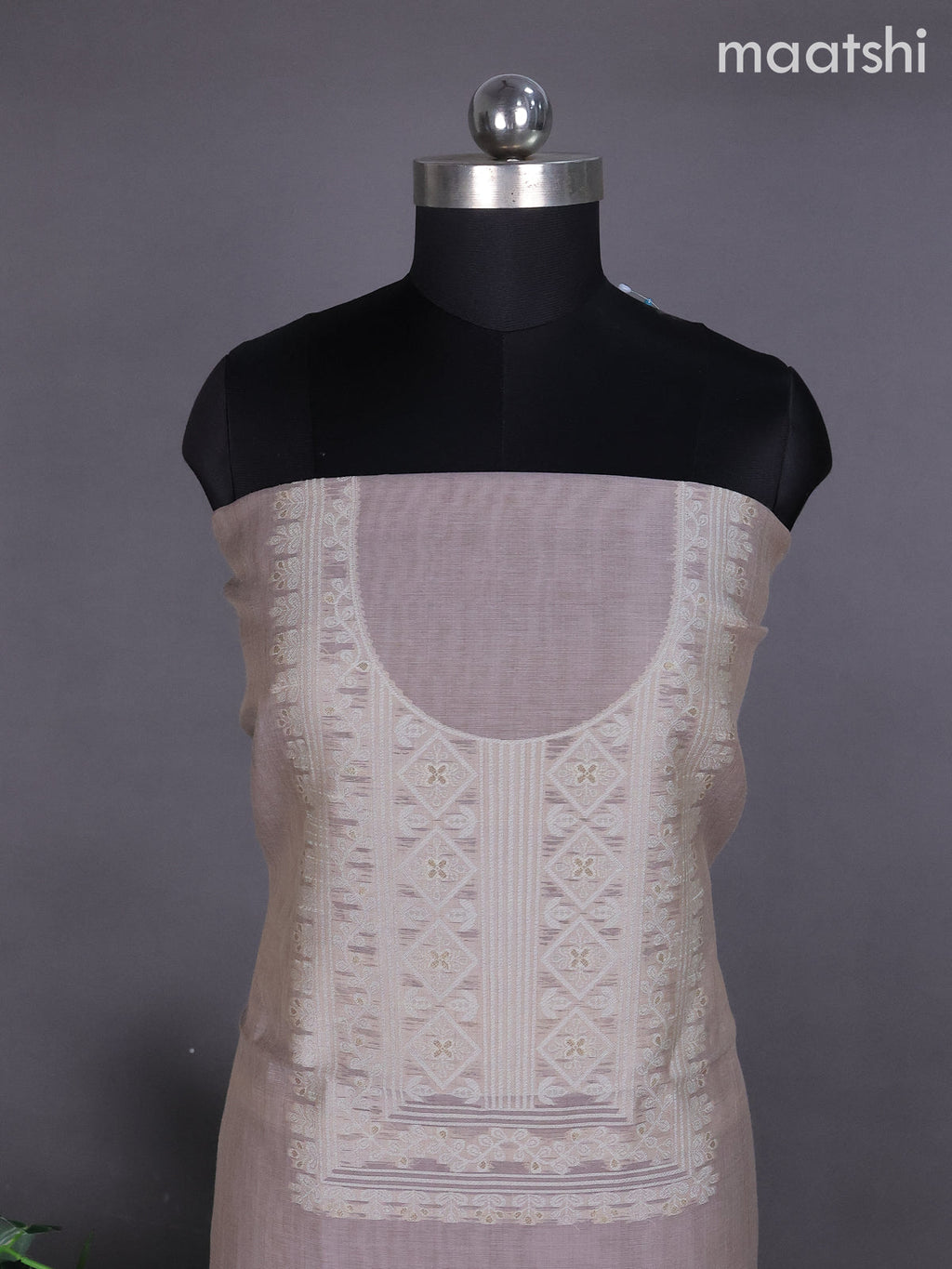 Grey Munga Cotton Dress Material With Thread & Zari Buttas