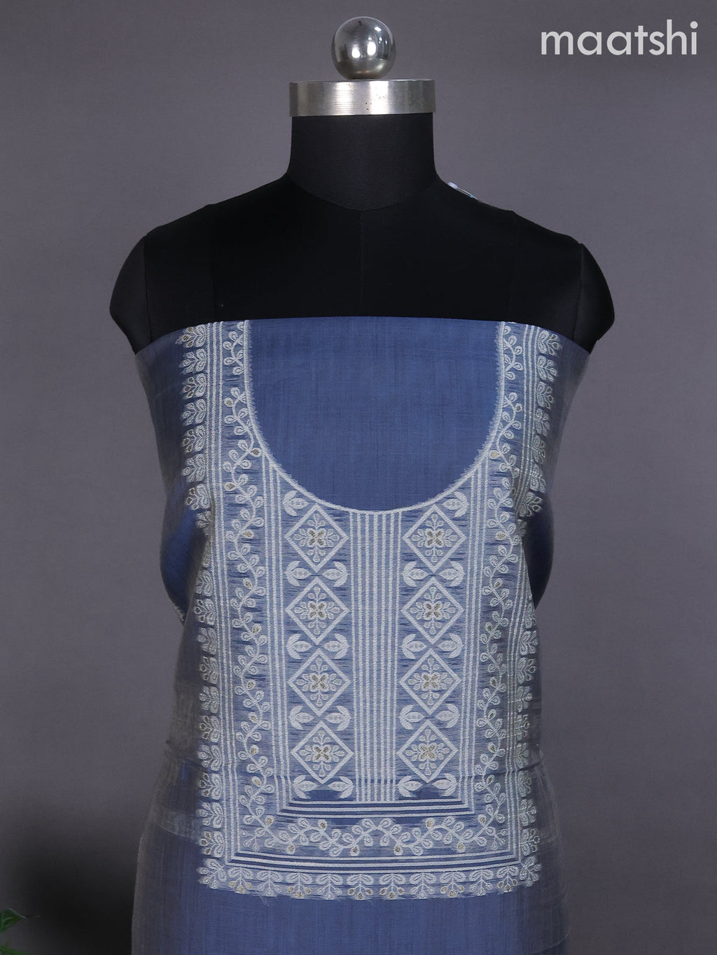 Blue Shade Munga Cotton Dress Material With Thread & Zari Buttas