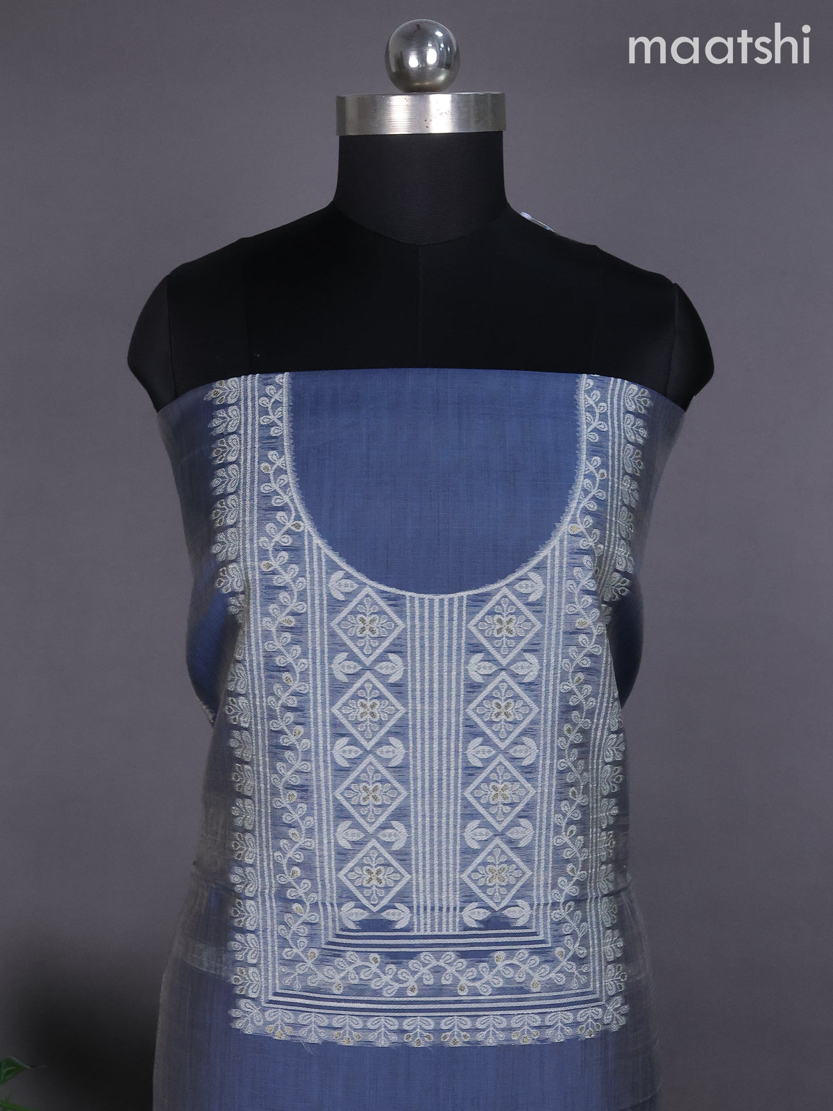 Blue Shade Munga Cotton Dress Material With Thread & Zari Buttas