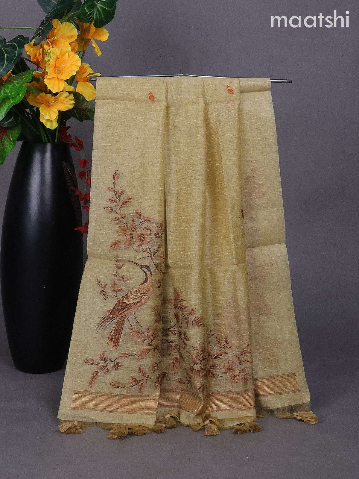 Sandal Linen Tissue Dress Material With Thread Buttas