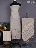 Beige and Red Shade Linen Dress Material With Embroidery Work Buttas