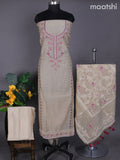 Beige and Purple Pink Linen Dress Material With Embroidery Work